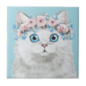 Carreau Chat floral blanc doux (Devant)