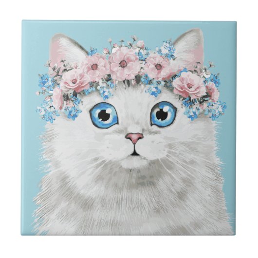 Carreau Chat floral blanc doux (Devant)
