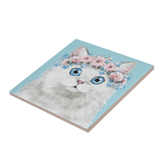 Carreau Chat floral blanc doux (Côté)