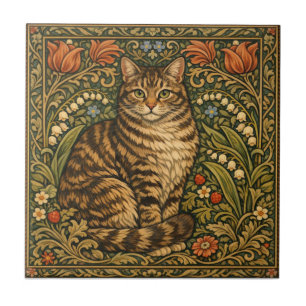 Carreau Chat floral botanique élégant vintage