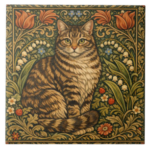 Carreau Chat floral botanique élégant vintage
