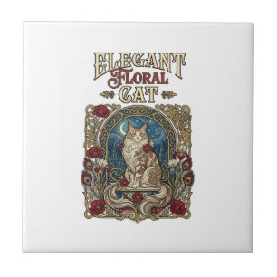 Carreau Chat floral élégant Art Nouveau Vintage Vector