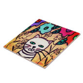 Carreau Chat funky avec fleurs Art Abstrait (Côté)