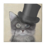 Carreau Chat gris avec chapeau supérieur<br><div class="desc">Chat,  Gris avec chapeau supérieur par FabFunky. Comprend un chat dapper portant un tophat amusant et un monocle. | 191553D</div>