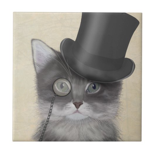 Carreau Chat gris avec chapeau supérieur (Devant)