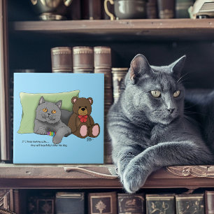 Carreau Chat gris ours en peluche