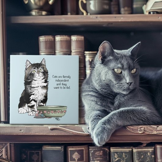 Carreau Chat gris tabby indépendant bleu mignon drôle