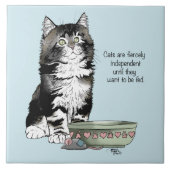 Carreau Chat gris tabby indépendant bleu mignon drôle (Devant)