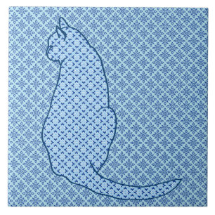 Carreau Chat japonais - Kimono bleu
