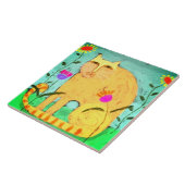 Carreau Chat jaune dans le jardin Peinture Abstraite (Côté)