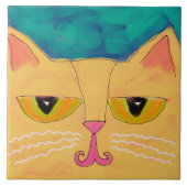 Carreau Chat Jaune Funky Peinture Abstraite (Devant)