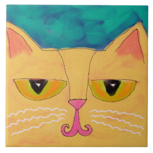 Carreau Chat Jaune Funky Peinture Abstraite