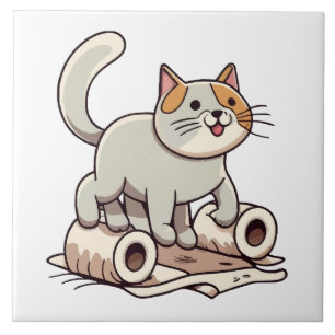 Carreau Chat Jouant avec du Papier Toilette