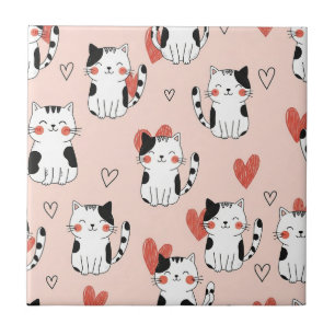 Carreau Chat Kawaii & Motif de la Saint-Valentin Cœurs (11