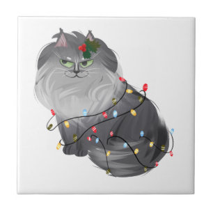 Carreau Chat Maine Coon avec décorations de Noël