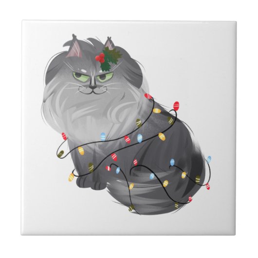 Carreau Chat Maine Coon avec décorations de Noël (Devant)