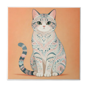 Carreau Chat Mandala Boho Kitty Paisley Ornemental Paste
