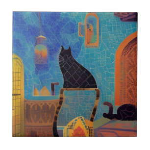 Carreau Chat marocain mosaïque coloré art abstrait chaton