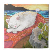 Carreau Chat Mermaid 26 Merkitty sur la plage avec tortue (Devant)