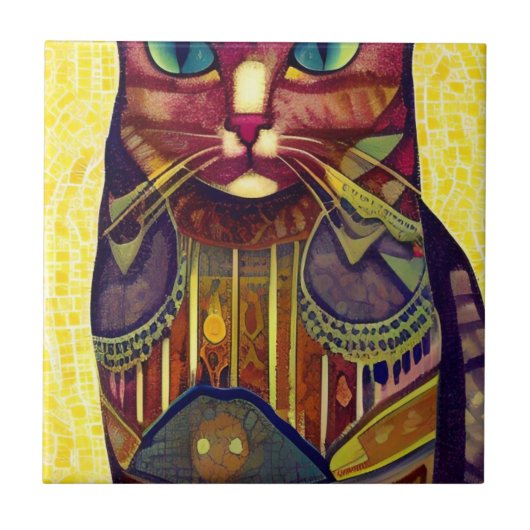 Carreau Chat mosaïque marocaine art abstrait motif kitty (Devant)