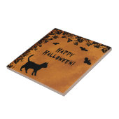 Carreau Chat noir avec chauve-souris, Happy Halloween (Côté)