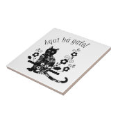 Carreau Chat noir avec fleurs et expression portugaise (Côté)