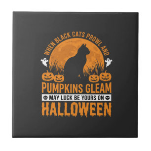 Carreau Chat noir citrouille lune design Halloween_1