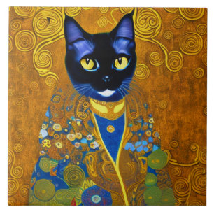 Carreau Chat noir dans un Burnoose