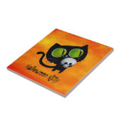 Carreau Chat noir de Halloween avec le crâne (Côté)