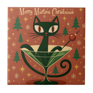 Carreau Chat Noir de la mi-siècle Merry Martini Noël