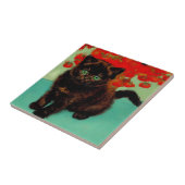 Carreau Chat noir de Van Gogh Fleurs rouges (Côté)