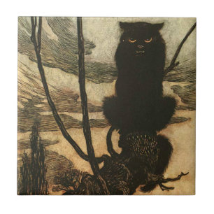 Carreau Chat noir d'Halloween effrayant vintage Rackham