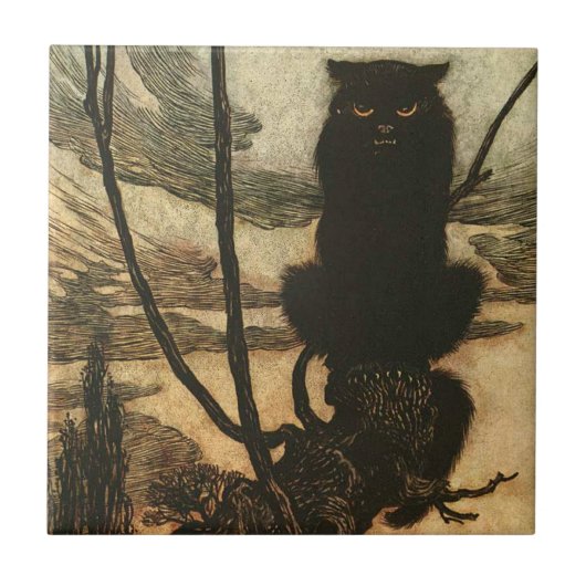 Carreau Chat noir d'Halloween effrayant vintage Rackham (Devant)