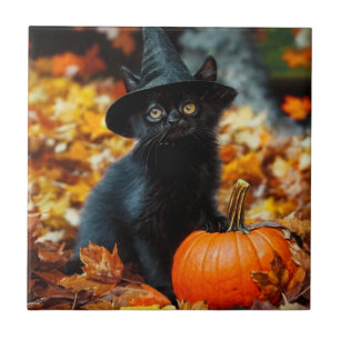 Carreau Chat noir d'Halloween et Citrouille