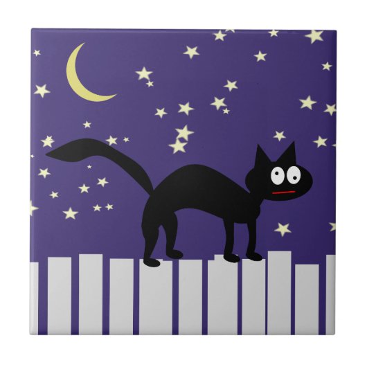 Carreau Chat noir d'Halloween sur clôture (Devant)