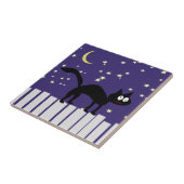 Carreau Chat noir d'Halloween sur clôture (Côté)
