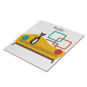 Carreau Chat noir et blanc du milieu du siècle sur le cana (Côté)