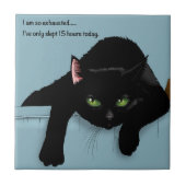 Carreau Chat Noir Fatigué Bleu Drôle (Devant)