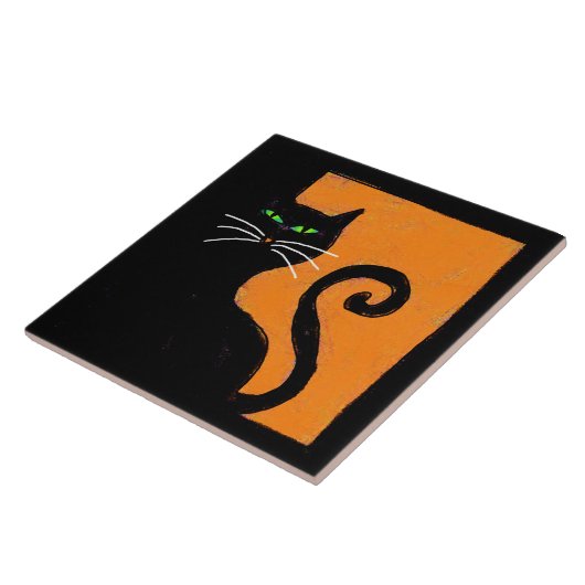 Carreau Chat noir funky Art d'Halloween Abstrait (Côté)