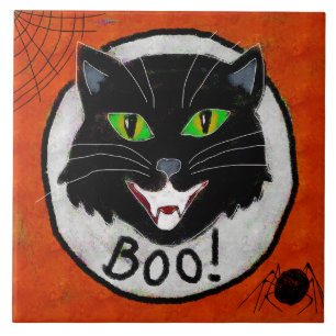 Carreau Chat noir funky Art d'Halloween Abstrait