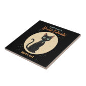 Carreau Chat noir futuriste atomique avec lune et texte (Côté)
