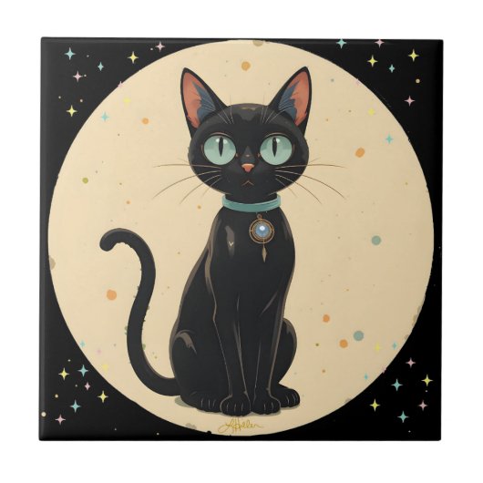 Carreau Chat noir futuriste atomique Lune (Devant)