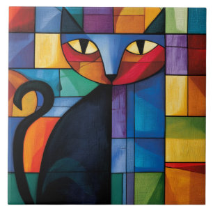 Carreau Chat noir géométrique Grille en verre teinté