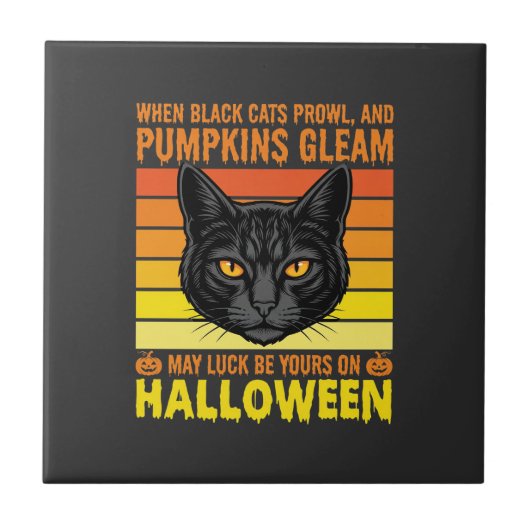 Carreau Chat Noir Halloween Graphique de Citrouille Vintag (Devant)