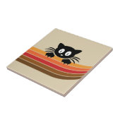 Carreau Chat noir mignon avec rayures rétro (Côté)