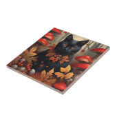 Carreau Chat noir mignon en forêt d'automne (Côté)