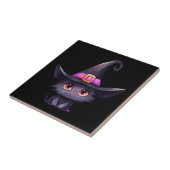 Carreau Chat noir mignon portant un Casquette de sorcière (Côté)