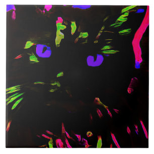 Carreau Chat noir néon avec yeux brillants