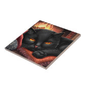 Carreau Chat noir posé devant une cheminée (Côté)