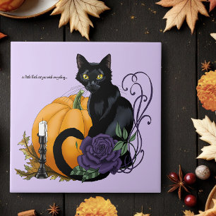 Carreau Chat Noir Rose Pourpre Citrouille Automne